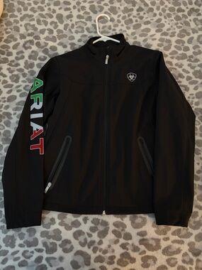 Ariat Black Windbreaker with Multicolor Sleeve Logo